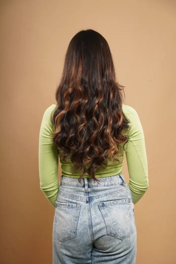 Seven Set Clip in Extensions - Caramel Brown Ombre (Wavy Texture) Cheap