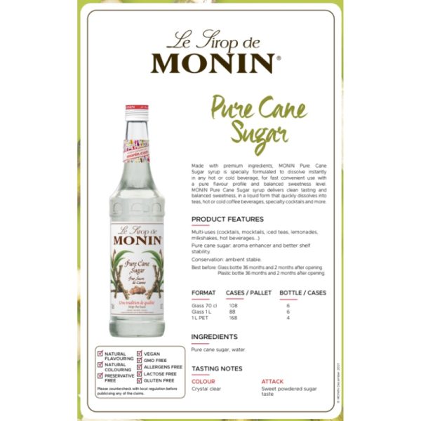 Monin Pure Sugar Cane Syrup 700ml Supply