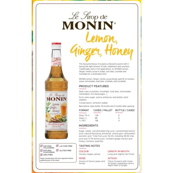 Monin Lemon, Ginger & Honey Syrup 700ml Online now