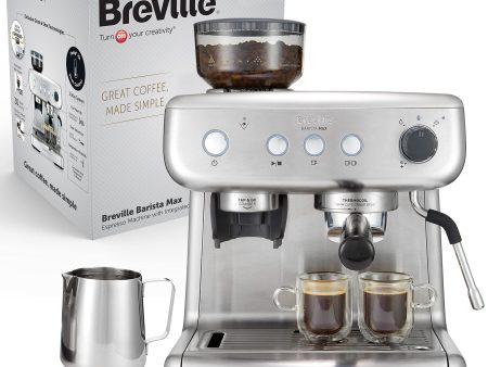 Breville Barista Max Espresso Machine , Latte & Cappuccino Coffee Maker with Integrated Bean Grinder & Steam Wand , 2.8 L Water Tank , 15 Bar Italian Pump , Stainless Steel Supply