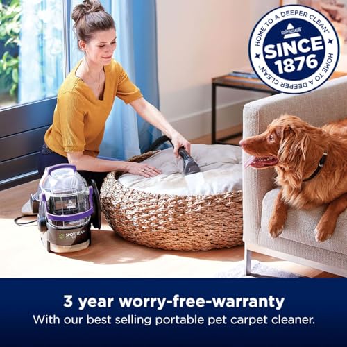 BISSELL SpotClean Pet Pro | 750W Portable Carpet Cleaner | Removes Spills, Stains and Pet Messes | includes Pet Stain Trapper Tool | Cleans Carpets, Upholstery & Car | 15588 | 2.8L | Black Purple For Sale