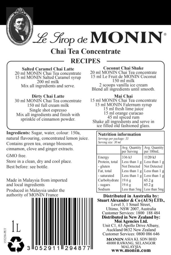 Monin Chai Tea Syrup 1L Online