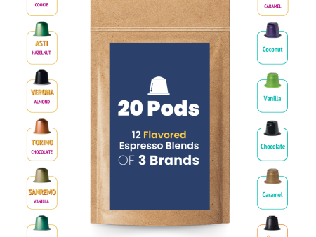 3-Brand Flavored Espresso Sampler Pack of 12 Blends - 20 Pods Online