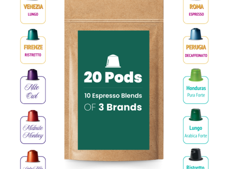 3-Brand Espresso Sampler Pack of 10 Blends - 20 Pods Online